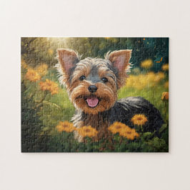 Yorkshire Terrier Pup in Blume Field