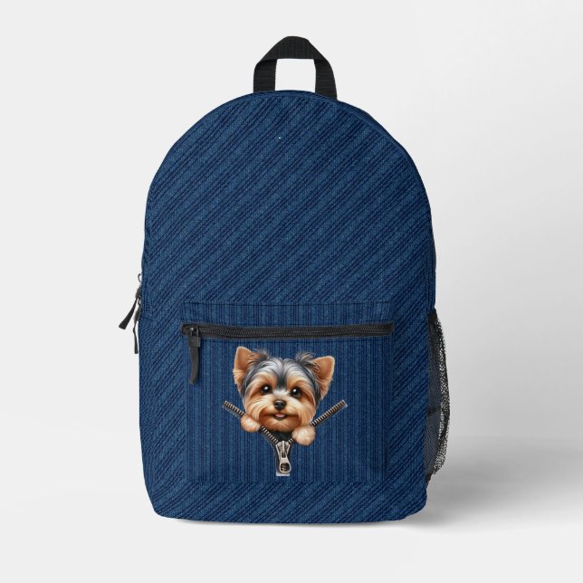 Yorkshire Terrier Puppy Denim Cloth Bedruckter Rucksack (Vorderseite)