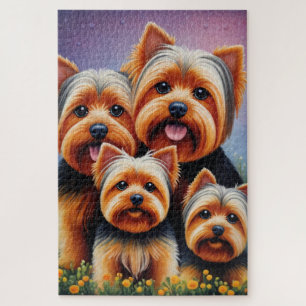 Yorkshire Terrier Puppy Family - farbiges Portrait