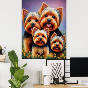 Yorkshire Terrier Puppy Family - farbiges Portrait Poster