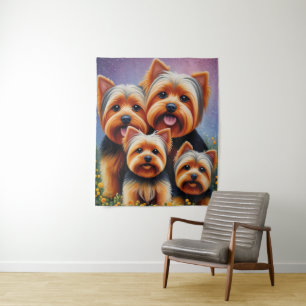 Yorkshire Terrier Puppy Family - farbiges Portrait Wandteppich