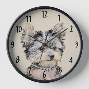 Yorkshire Terrier Puppy Painting Original Dog Art Wanduhr
