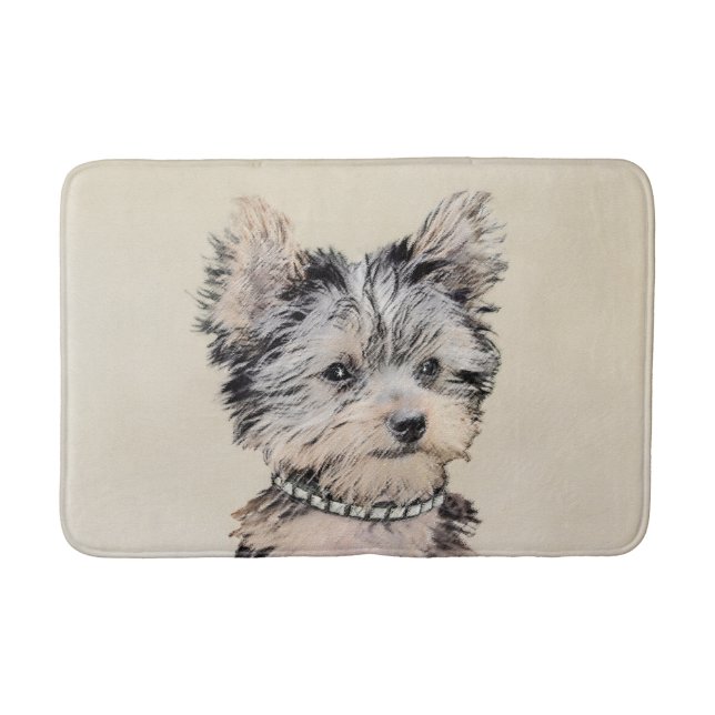 Yorkshire Terrier Puppy Painting Original Hundesch Badematte (Vorderseite)
