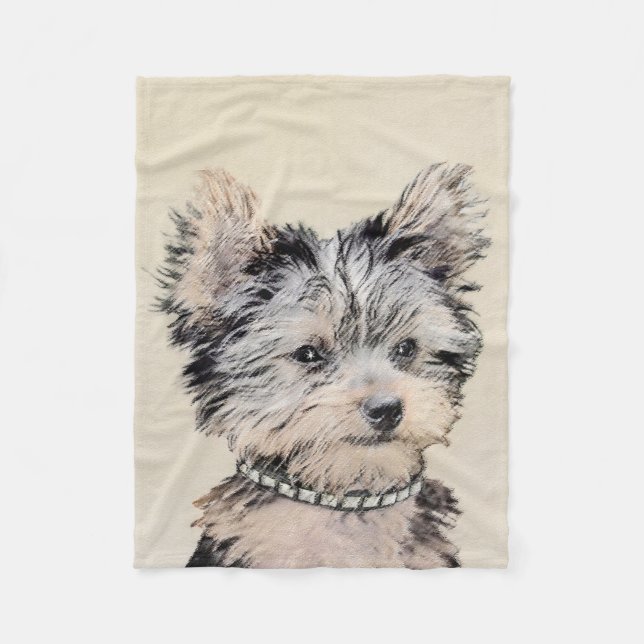 Yorkshire Terrier Puppy Painting Original Hundesch Fleecedecke (Vorderseite)