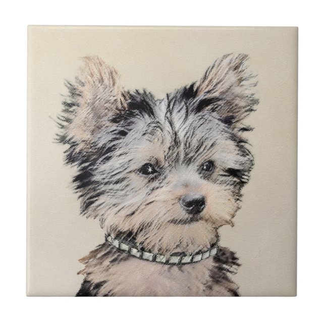 Yorkshire Terrier Puppy Painting Original Hundesch Fliese (Vorderseite)