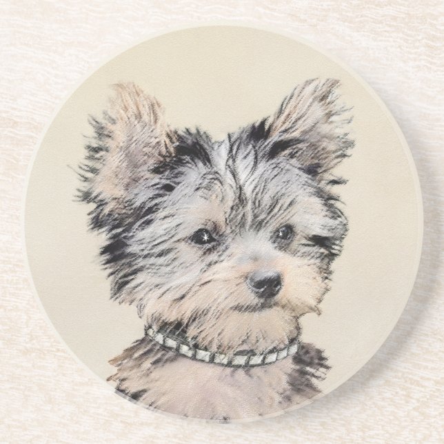 Yorkshire Terrier Puppy Painting Original Hundesch Getränkeuntersetzer (Vorne)