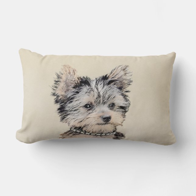 Yorkshire Terrier Puppy Painting Original Hundesch Lendenkissen (Vorderseite)