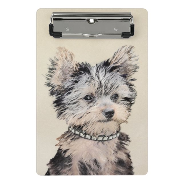 Yorkshire Terrier Puppy Painting Original Hundesch Mini Klemmbrett (Vorderseite)