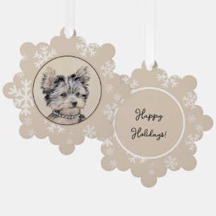 Yorkshire Terrier Puppy Painting Original Hundesch Ornament Karte