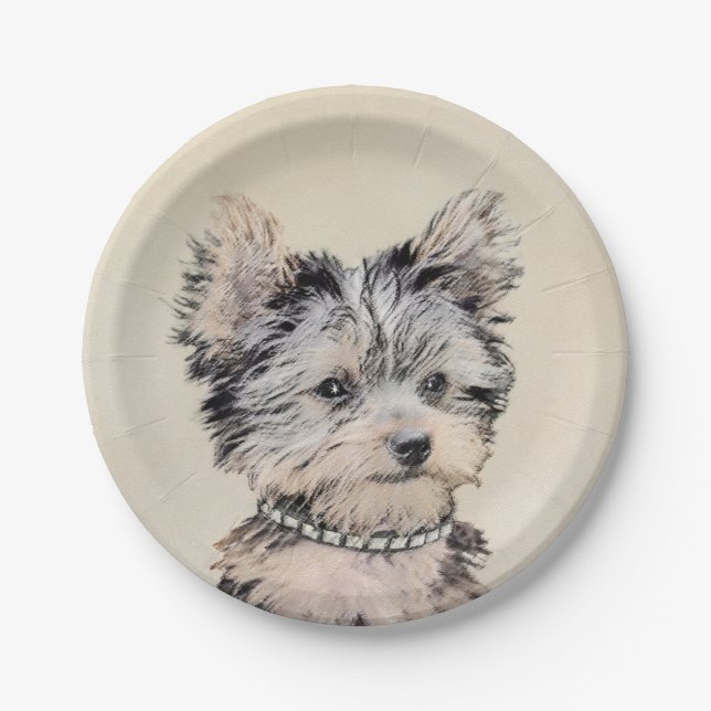 Yorkshire Terrier Puppy Painting Original Hundesch Pappteller (Vorderseite)