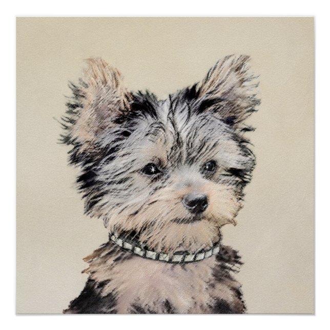 Yorkshire Terrier Puppy Painting Original Hundesch Poster (Vorderseite)