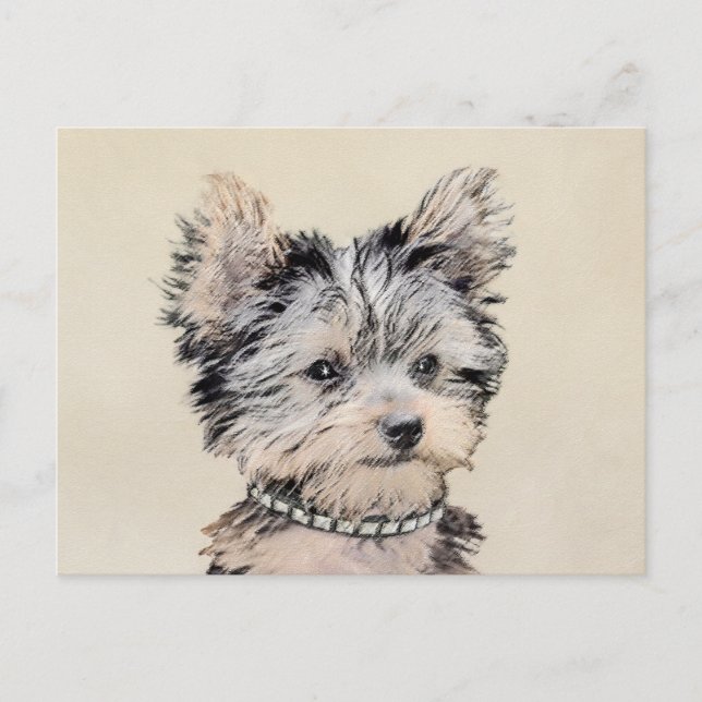 Yorkshire Terrier Puppy Painting Original Hundesch Postkarte (Vorderseite)