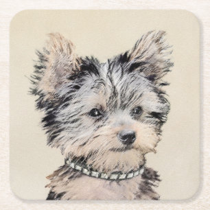 Yorkshire Terrier Puppy Painting Original Hundesch Rechteckiger Pappuntersetzer