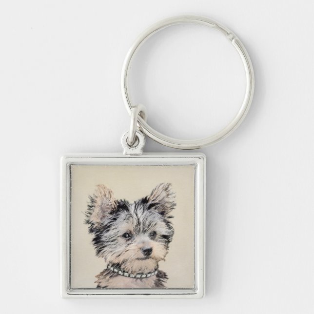 Yorkshire Terrier Puppy Painting Original Hundesch Schlüsselanhänger (Vorne)