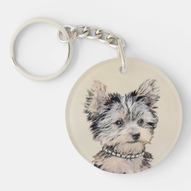 Yorkshire Terrier Puppy Painting Original Hundesch Schlüsselanhänger (Vorderseite)