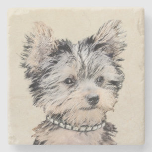 Yorkshire Terrier Puppy Painting Original Hundesch Steinuntersetzer