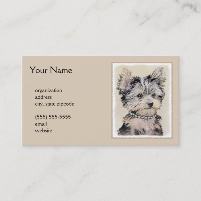 Yorkshire Terrier Puppy Painting Original Hundesch Visitenkarte (Vorderseite)