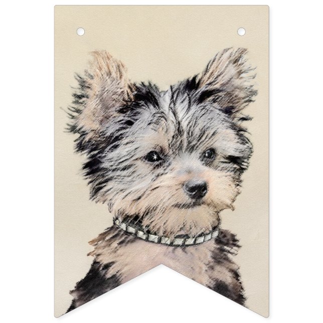 Yorkshire Terrier Puppy Painting Original Hundesch Wimpelkette (Erste Fahne)