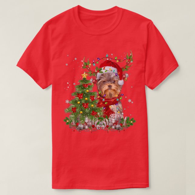 Yorkshire Terrier Reindeer Christmas Tree Light De T-Shirt (Design vorne)