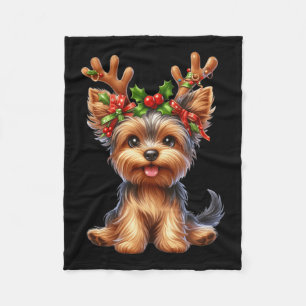 Yorkshire Terrier Reindeer Weihnachtsmannmütze Xma Fleecedecke