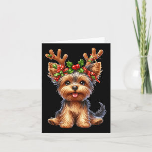 Yorkshire Terrier Reindeer Weihnachtsmannmütze Xma Karte