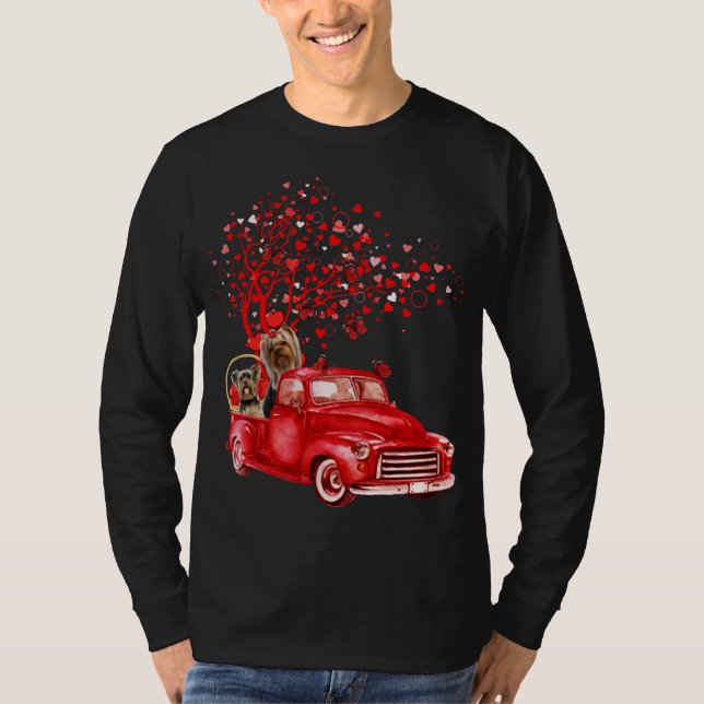 Yorkshire Terrier Riding Truck Valentine Butterfly T-Shirt (Vorderseite)