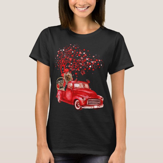 Yorkshire Terrier Riding Truck Valentine Butterfly T-Shirt (Vorderseite)