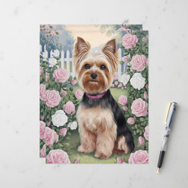 Yorkshire Terrier Rose Garden Art (Vorderseite/Rückseite Beispiel)