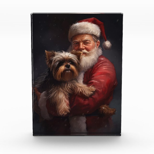 Yorkshire Terrier Santa Claus Weihnachten Fotoblock (Vorderseite)
