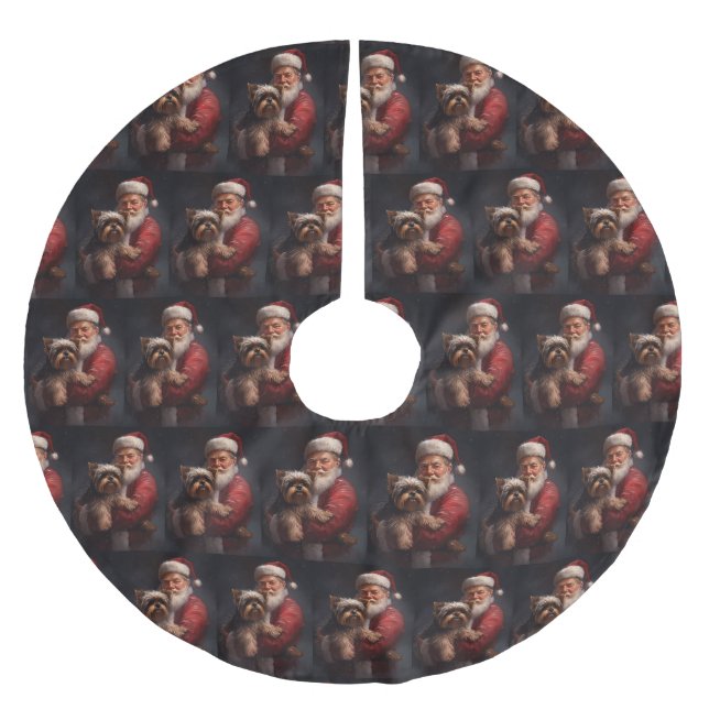 Yorkshire Terrier Santa Claus Weihnachten Polyester Weihnachtsbaumdecke (Vorderseite)