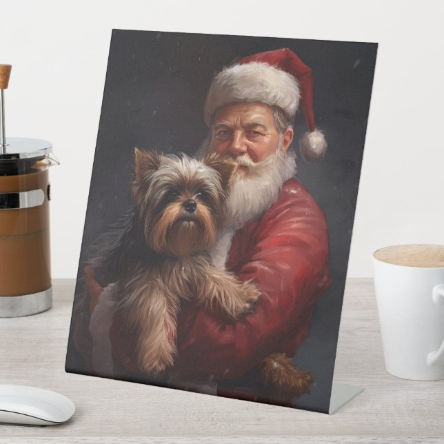 Yorkshire Terrier Santa Claus Weihnachten Sockelschild (In Situ)