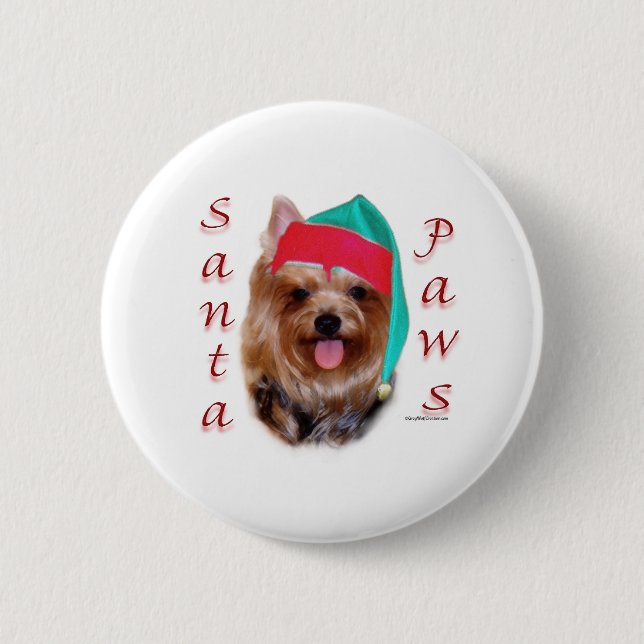 Yorkshire Terrier Santa Paws Button (Vorderseite)