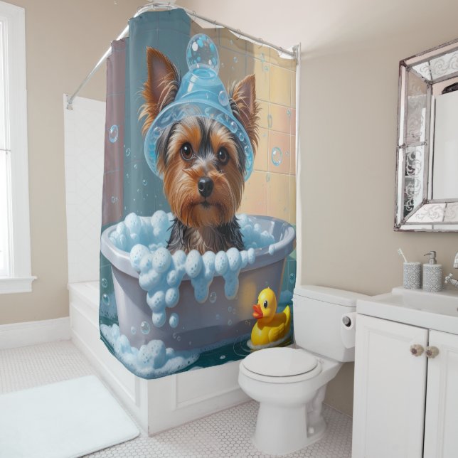 Yorkshire Terrier Sloppy Sleepy Niedlich Funny Duschvorhang (Beispiel)