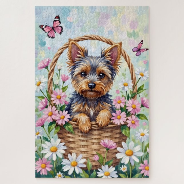 Yorkshire Terrier Spring Flowers Cute Dog (Vertikal)