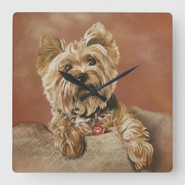 Yorkshire Terrier Square Wall Clock Quadratische Wanduhr (Vorderseite)