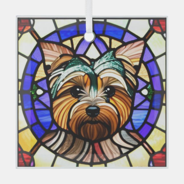 Yorkshire Terrier "Stainglas" Ornament Aus Glas (Vorderseite)