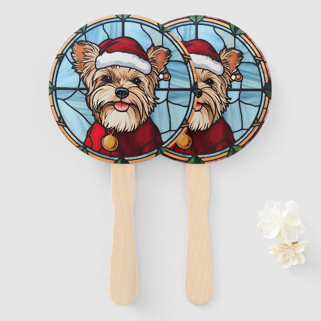 Yorkshire Terrier Stared Glass Christmas Fächer (Vorne und Hinten)