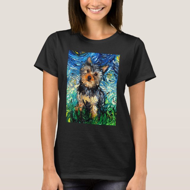 Yorkshire Terrier Starry Night Niedlich Yorkie Dog T-Shirt (Vorderseite)