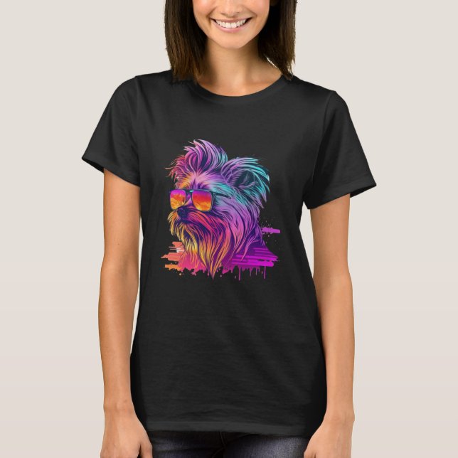 Yorkshire Terrier Synthwave 80er Retrowave Aesthet T-Shirt (Vorderseite)