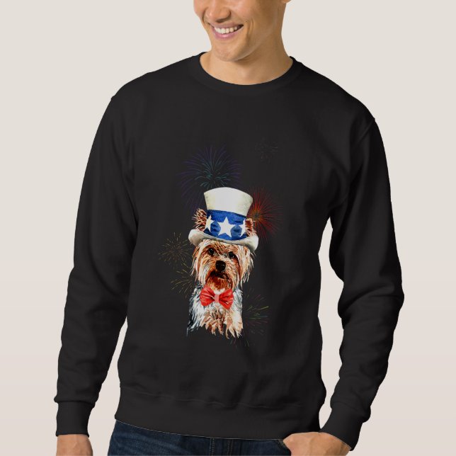 Yorkshire Terrier Us Flag Hat Firework July 4th Do Sweatshirt (Vorderseite)