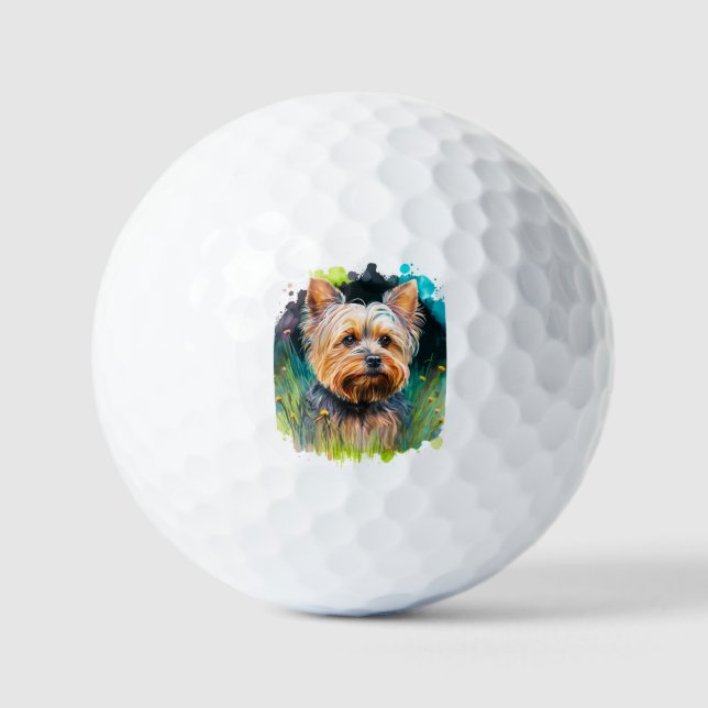 Yorkshire Terrier Watercolor Golfball (Vorderseite)