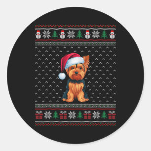 Yorkshire Terrier Wear Weihnachtsmannmütze Ugly Xm Runder Aufkleber
