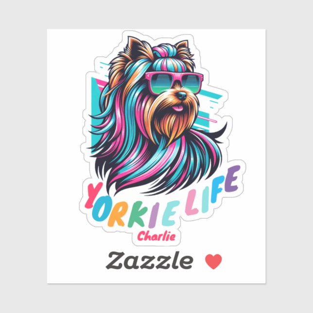 Yorkshire Terrier Wearing Sunglass Colorful Animal Aufkleber (Blatt)