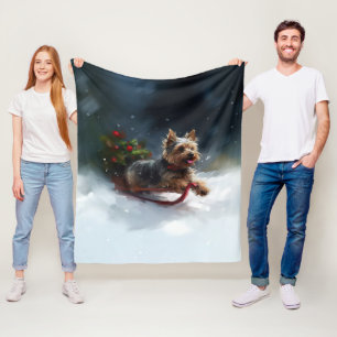 Yorkshire Terrier Weihnachten Schnee Winter Fleecedecke