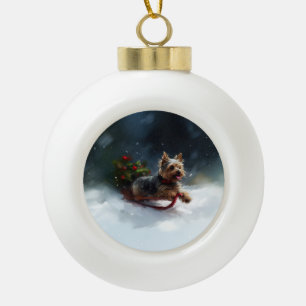 Yorkshire Terrier Weihnachten Schnee Winter Keramik Kugel-Ornament