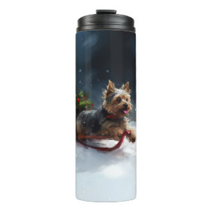 Yorkshire Terrier Weihnachten Schnee Winter Thermosbecher