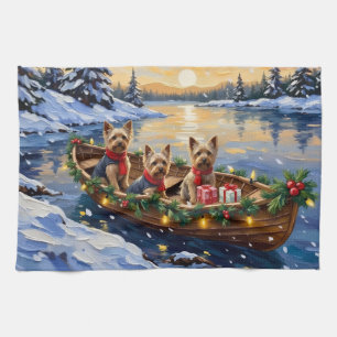 Yorkshire Terrier Weihnachtsboot Urlaub Geschirrtuch