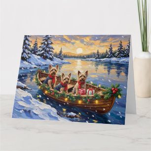 Yorkshire Terrier Weihnachtsboot Urlaub Karte