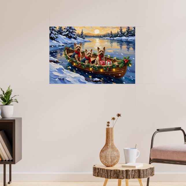 Yorkshire Terrier Weihnachtsboot Urlaub Poster (Wohnzimmer 3)