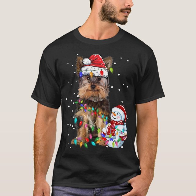 Yorkshire Terrier Weihnachtsfeier Weihnachtsmannmü T-Shirt (Vorderseite)